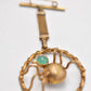 Antique Spider Pyrite & Green Chalcedony Brooch