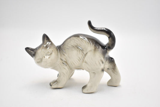 Vintage Black and Grey Prowling Cat Figurine Statue Ornament