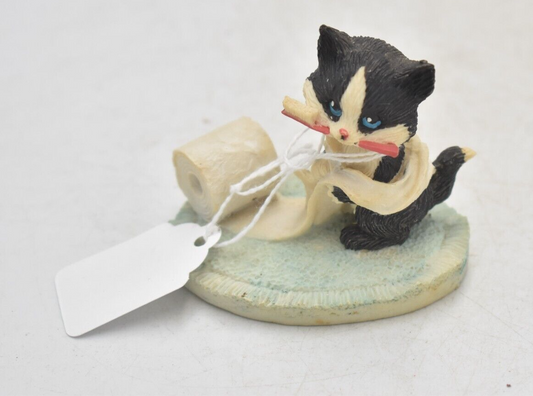 Vintage Naughty Black and White Cat Figurine Statue Ornament