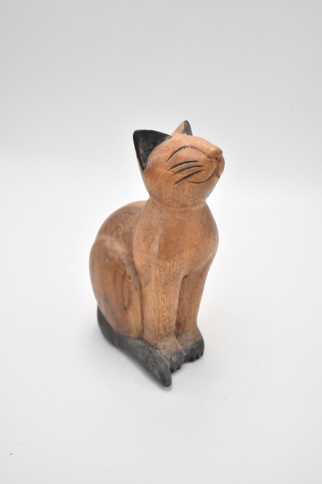 Vintage Wooden Cat Figurine Statue Ornament