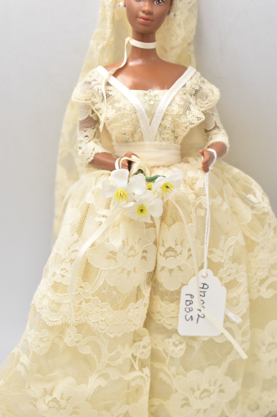 Vintage 1970s Black Barbie Clone Doll in Wedding Dress and Judy Shoes