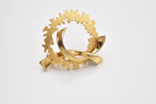 Vintage 1950s Abstract Design Textured Gold Tone Brooch Costume Jewellery