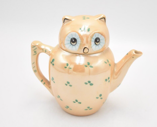 Vintage Orange Lustre Owl Teapot Decorative Collectible Novelty