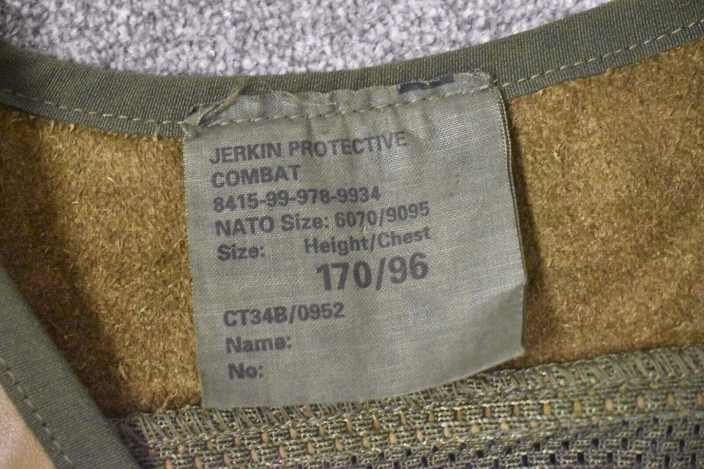 British Army Protective Leather Combat Jerkin Olive Green Size 170/96