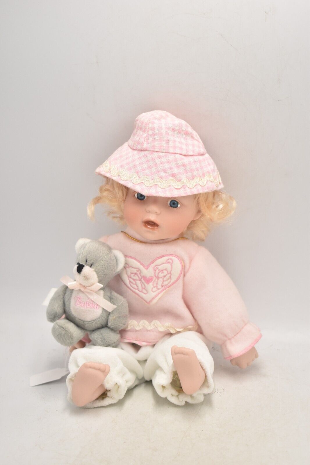 Vintage Regency Fine Arts Baby Girl with Teddy Bear Porcelain Doll Collectible Pawn