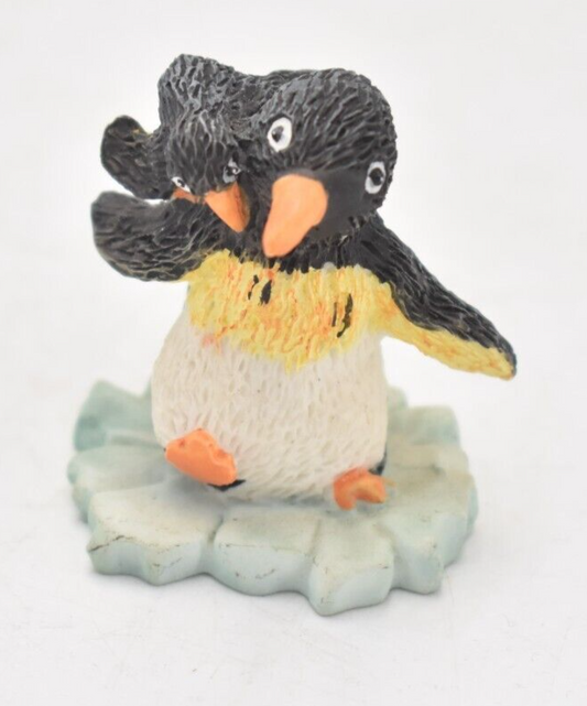 Vintage Mum and Baby Penguin on Ice Figurine Statue Ornament