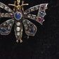 Antique Victorian 9ct Gold Butterfly Brooch with Diamonds, Sapphires, Rubies