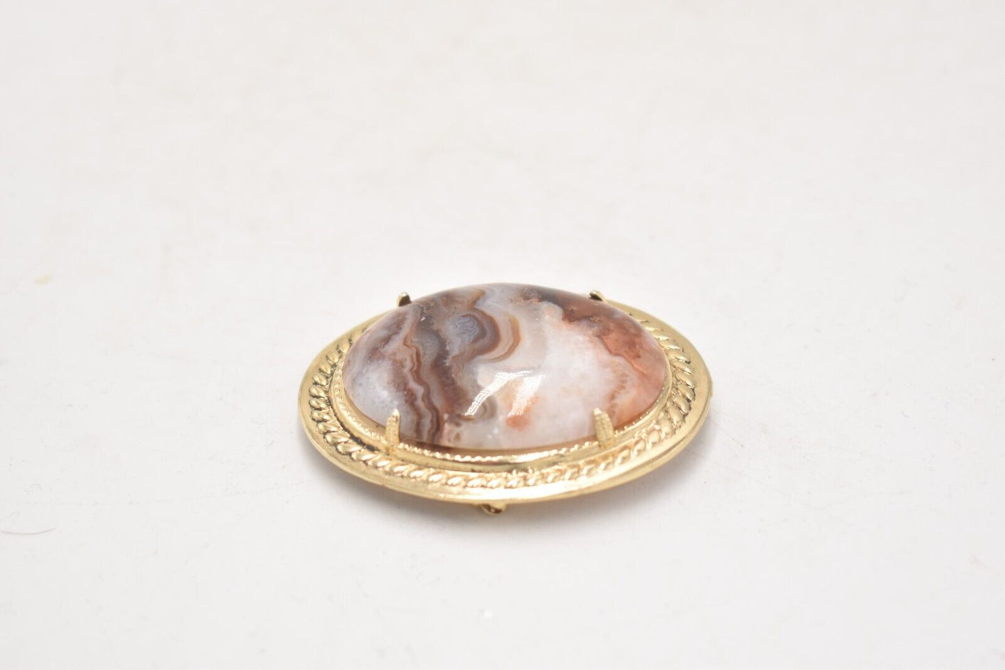 Vintage Agate Oval Stone Brooch, Costume Jewellery Ladies Womens