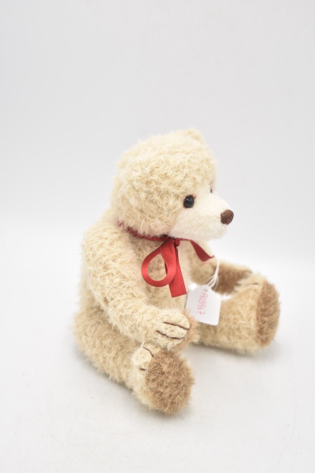 Hermann Cream and Brown Mohair Teddy Bear with Red Bow