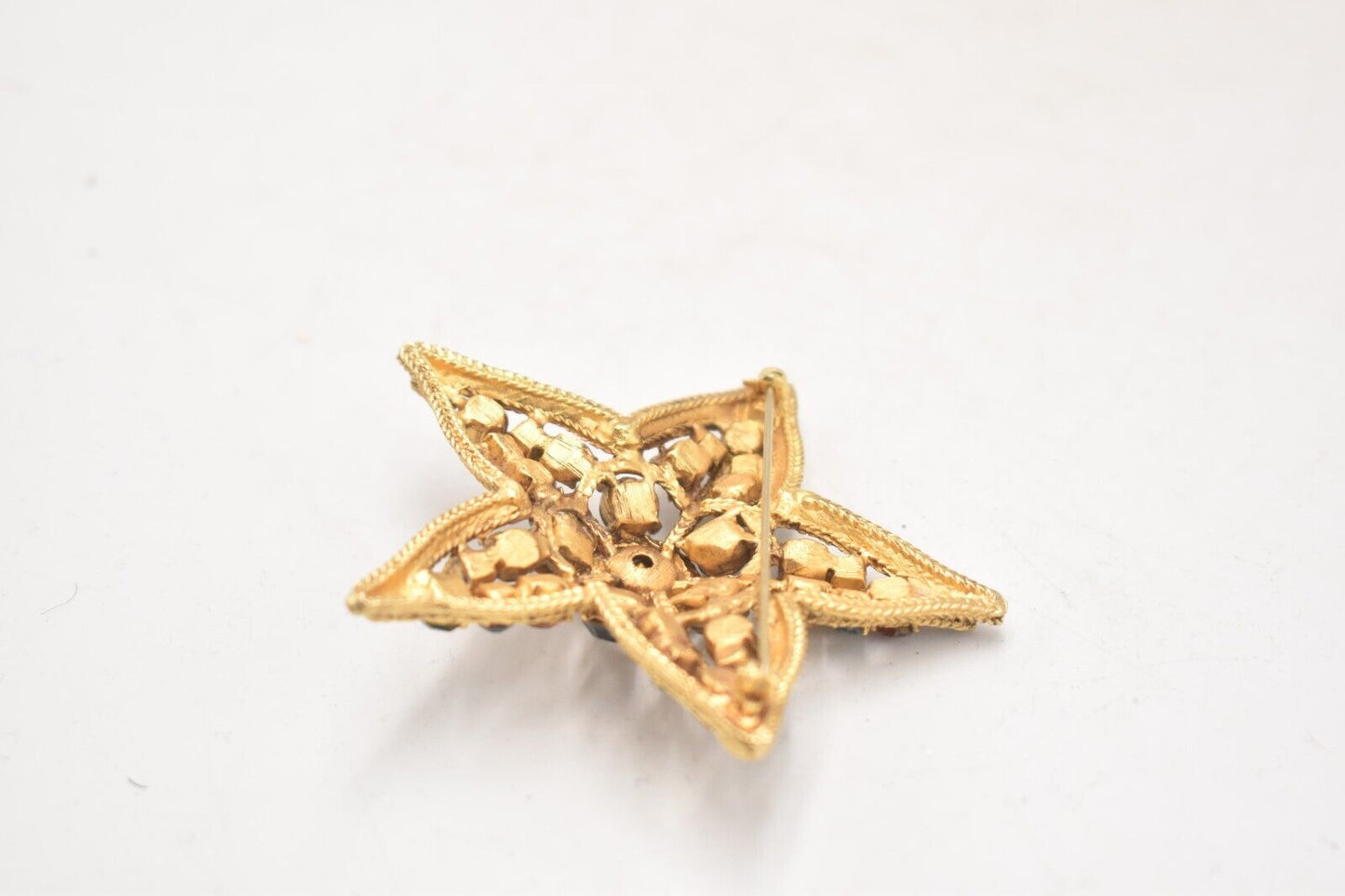 Vintage 1950s La Roco Star Brooch Colourful Jewel Tone Rhinestones Gold tone