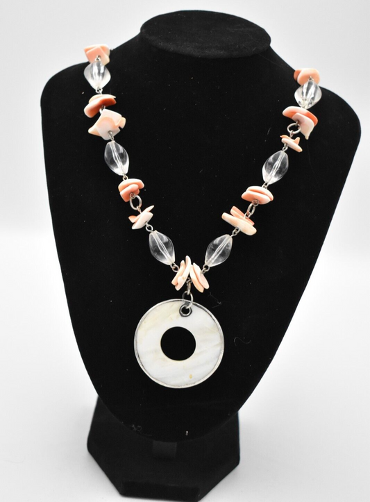 Vintage Mother of Pearl Circle Statement Piece Necklace Ladies 34.5cm