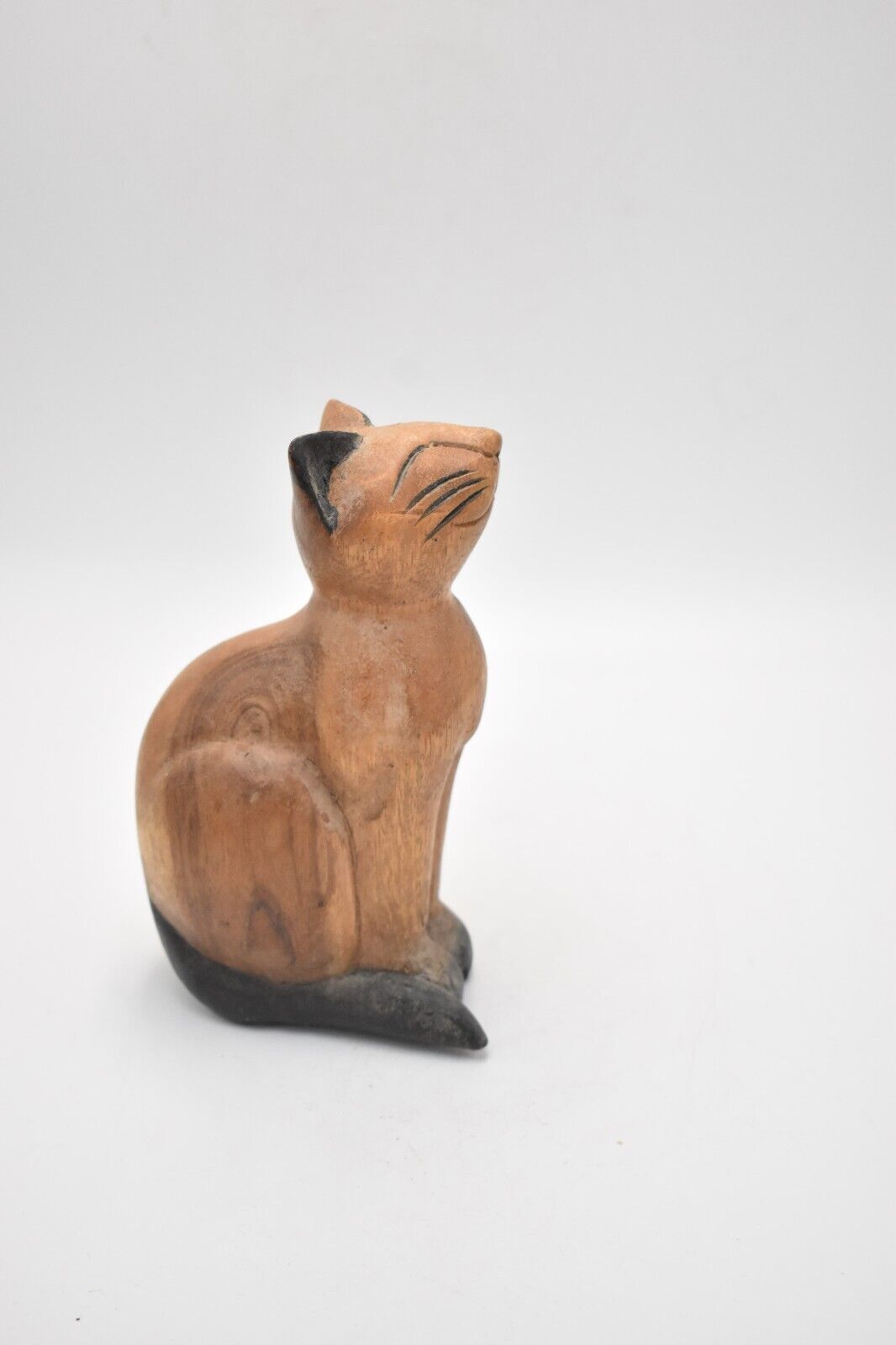 Vintage Wooden Cat Figurine Statue Ornament