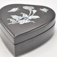 Vintage Black Lacquer Heart Shaped Mother of Pearl Jewellery Box Trinket Box