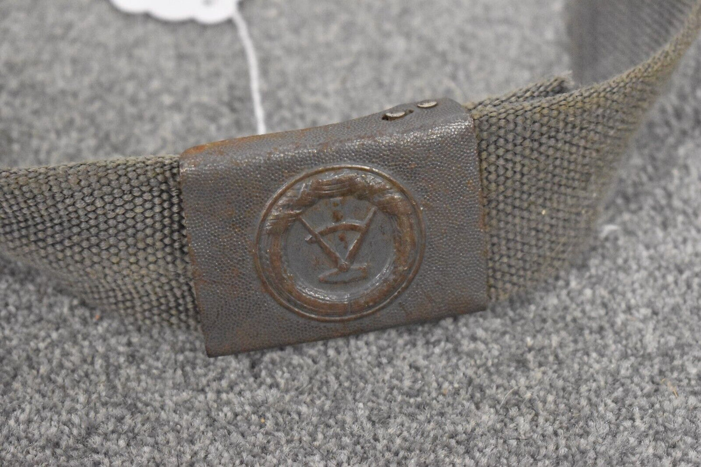 East German NVA Heavy Duty Military Webbing Belt – Grey DDR Metal Buckle