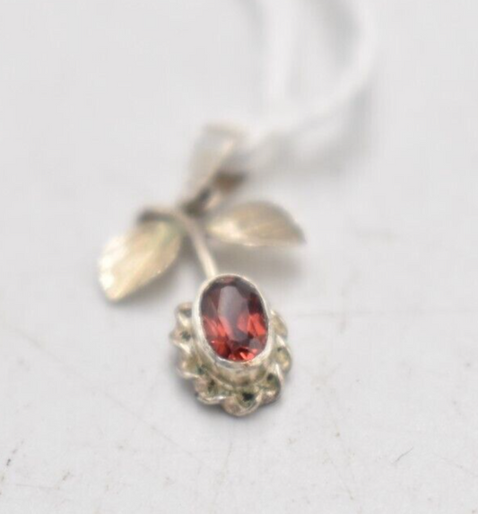 Vintage 925 Sterling Silver & Garnet Dainty Necklace Pendant