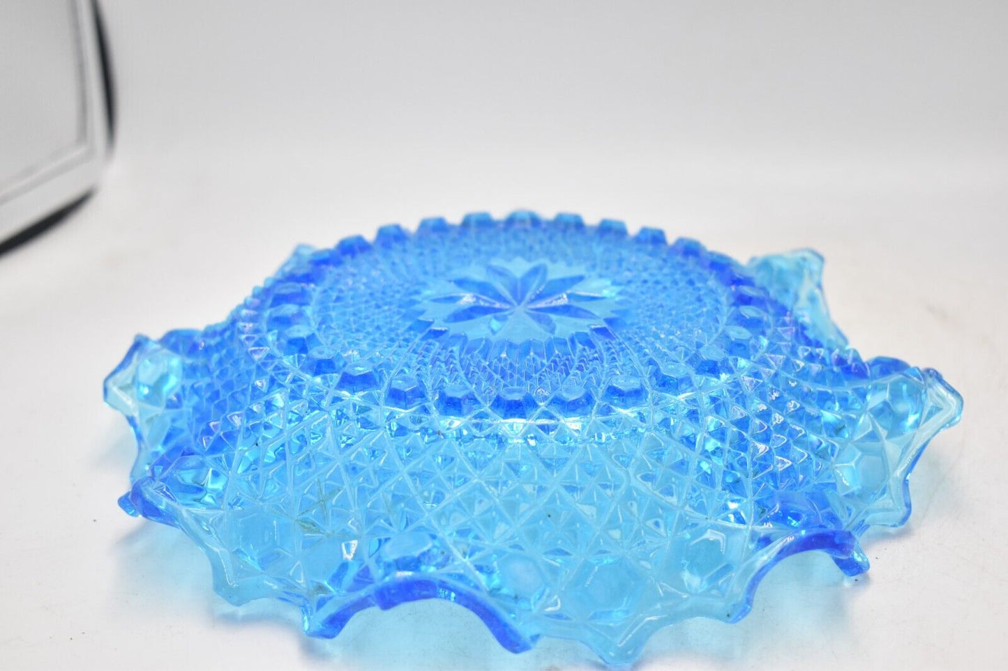 Vintage Sowerby Bright Blue Art Glass Fluted Plate Bowl