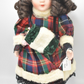 Vintage Porcelain Doll Brown Hair, Green Eyes and Tartan Dress