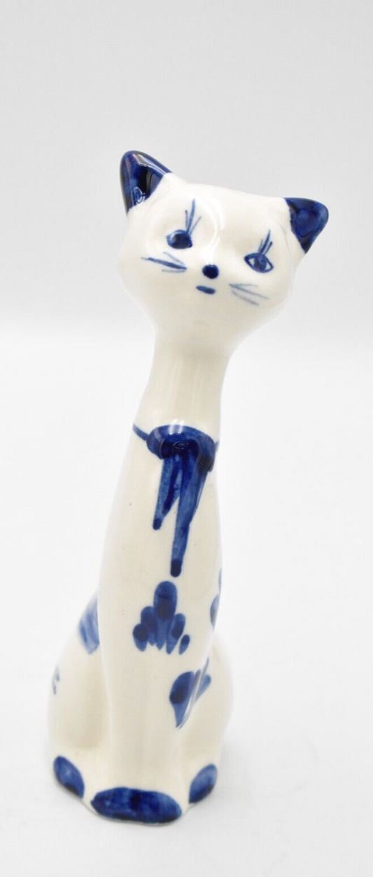 Delft Pottery Holland Vintage Long Neck Cat Figurine Statue Ornament