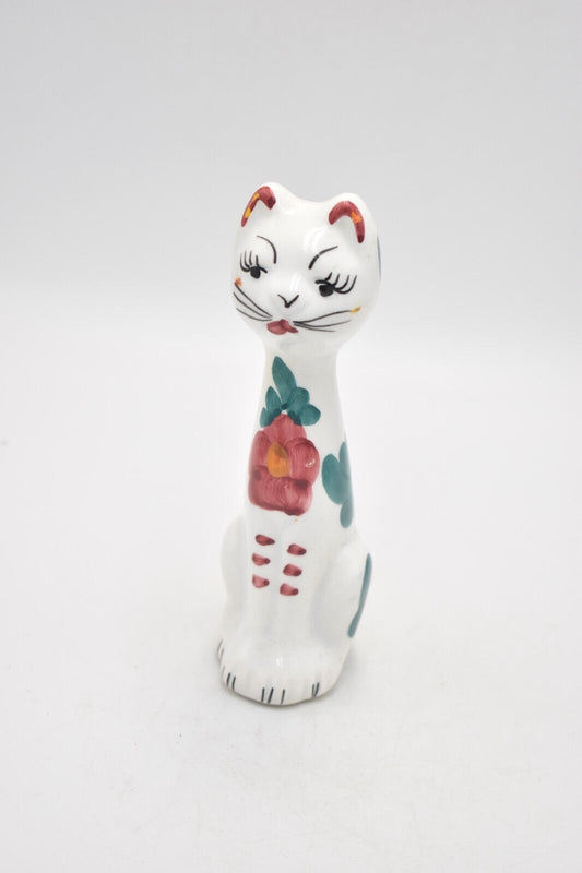 Vintage 1950's Italian Long Neck Floral Cat Figurine Statue Ornament