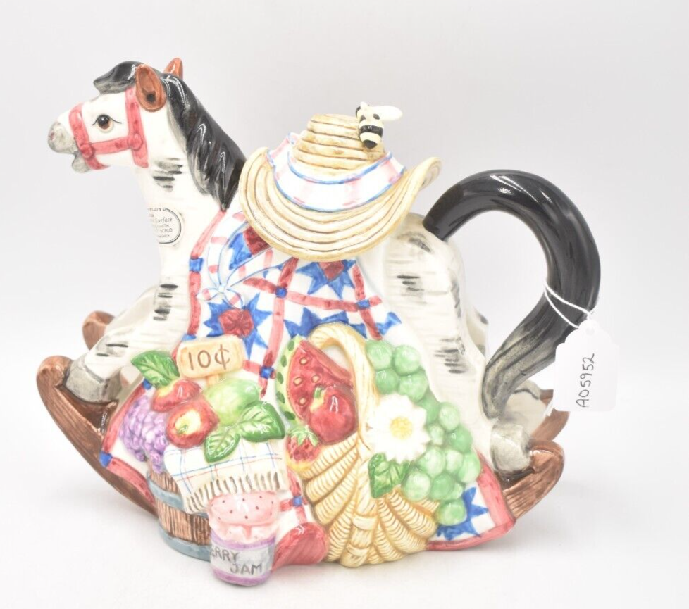 Vintage Fitz & Floyd Omnibus Countryside Rocking Horse Teapot Decorative