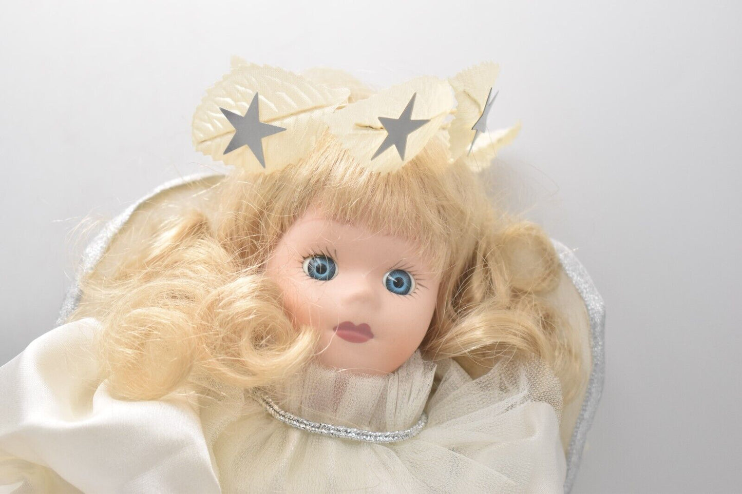 Vintage Porcelain Doll Christmas Fairy Blonde Hair and Blue Eyes