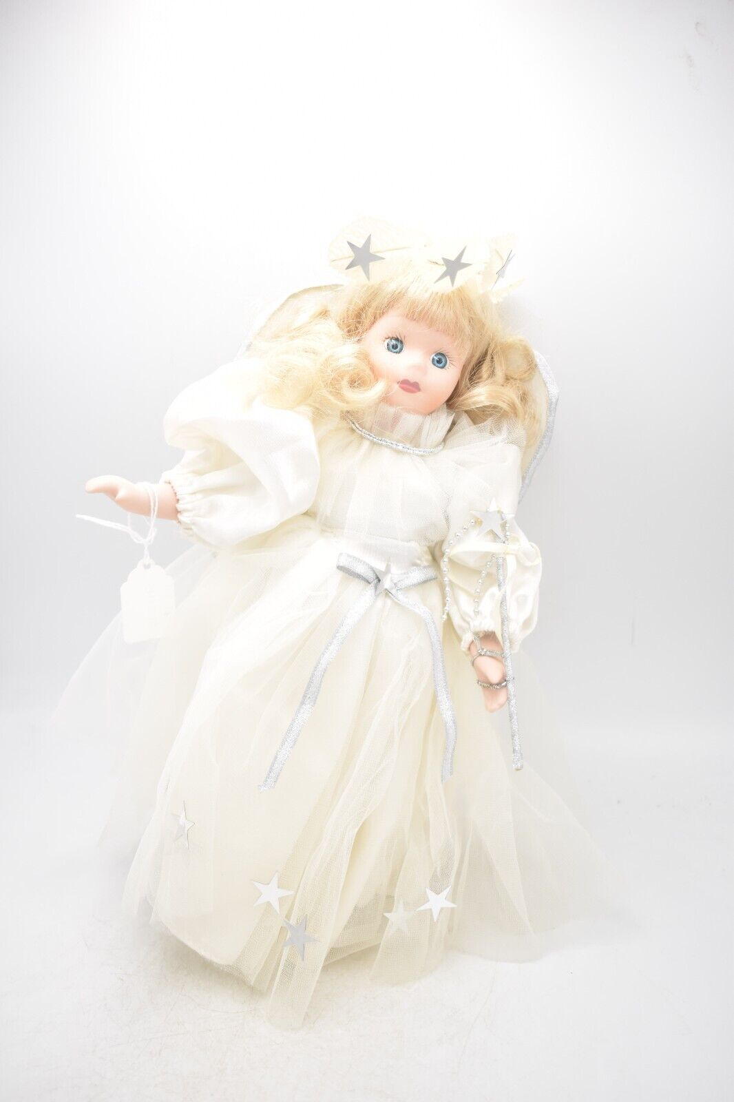 Vintage Porcelain Doll Christmas Fairy Blonde Hair and Blue Eyes