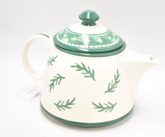 Vintage Mid Century Dansk Teapot Green and White Design Decorative Collectible