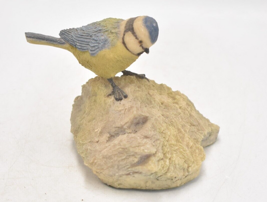 Vintage Blue Tit Bird on a Rock Figurine Statue Ornament Decorative