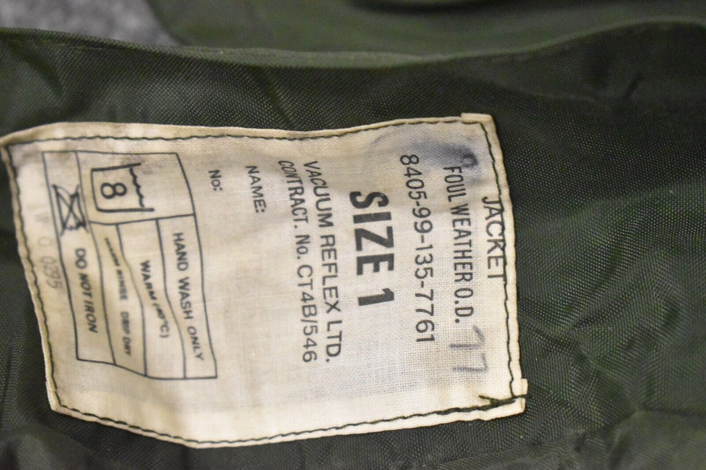 Vintage 1970s Army RAF Olive Green Foul Weather Waterproof Jacket Chest 46"