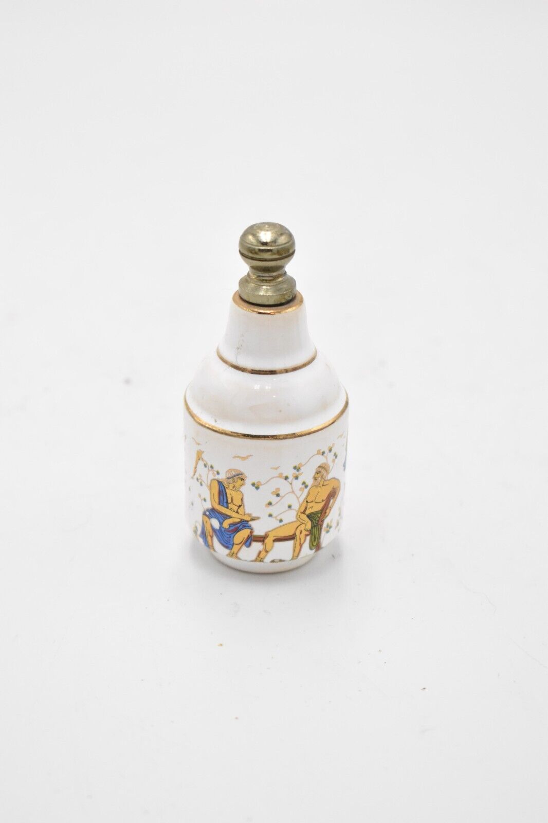 Vintage Hand Painted Enamel Decorative Perfume Bottle Greek Mythology White