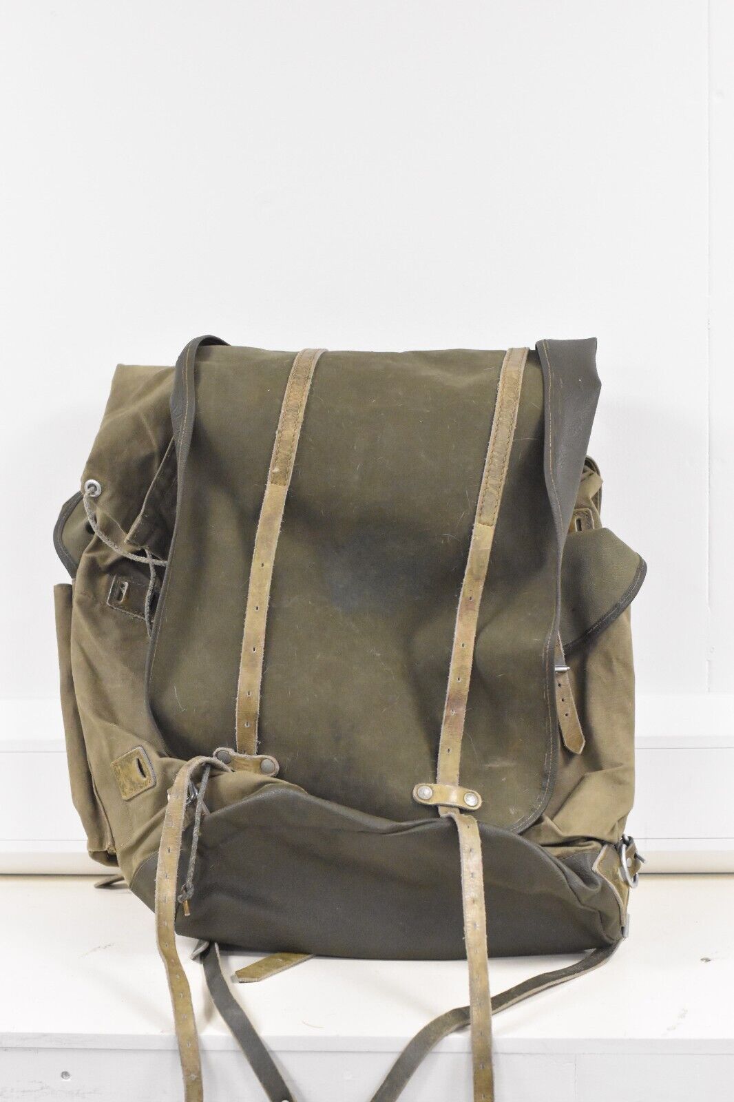 Vintage 1970s German Army Bundeswehr Rucksack – Leather & Canvas – 1974 Dated