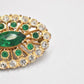 Vintage 1950s Emerald Green & Rhinestone Gold Tone Brooch