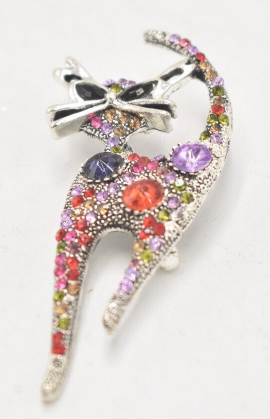 Vintage Cat Rhinestone Multi Colour Brooch Ladies Brooch Women's Brooch