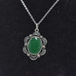 Vintage Art Nouveau Sterling Silver 925 Necklace with Green Chalcedony Pendant