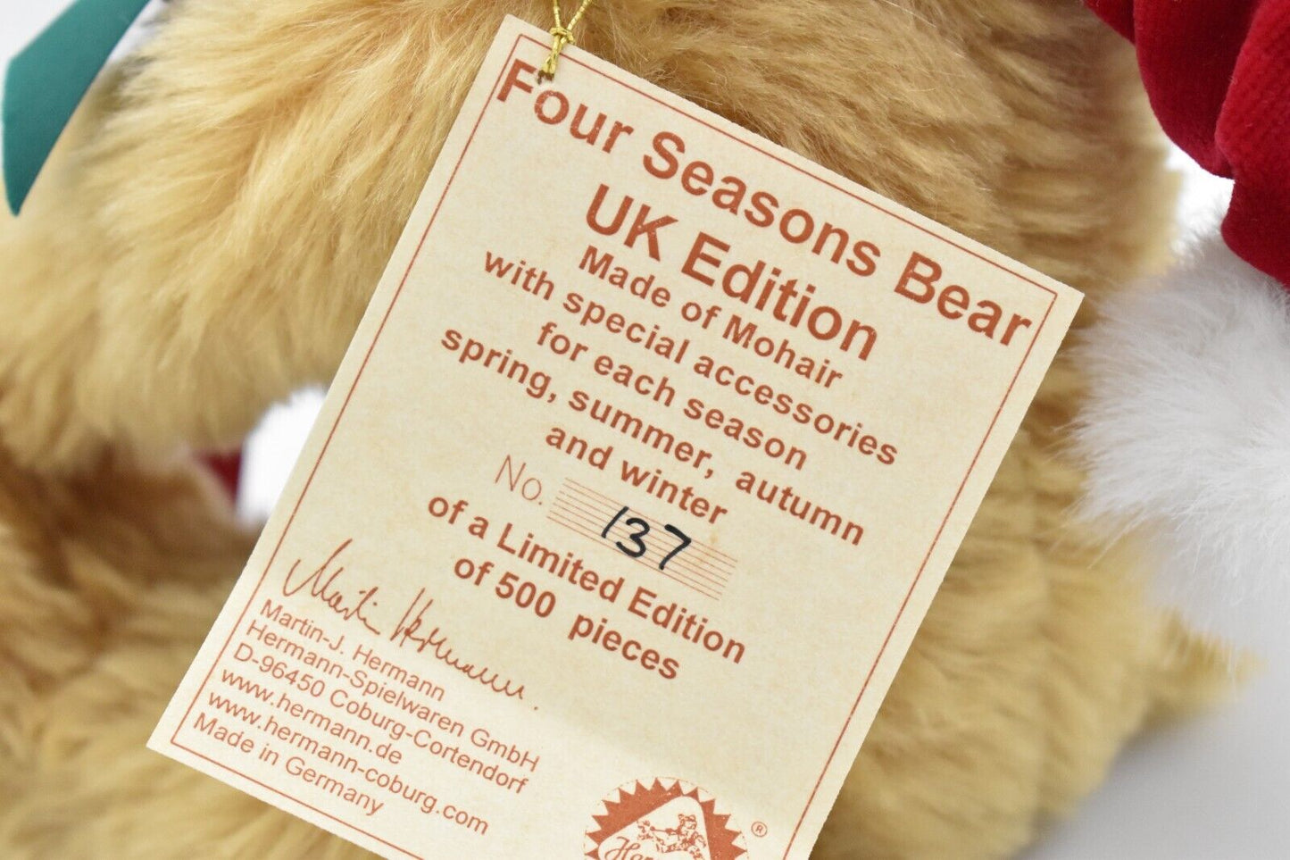 Hermann Four Seasons Teddy Bear UK Limited Edition Tagged Retired