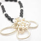 Vintage Semi-Precious Gemstone Black, White & Silver Flower Pendant Necklace