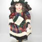 Vintage Porcelain Doll Brown Hair, Green Eyes and Tartan Dress