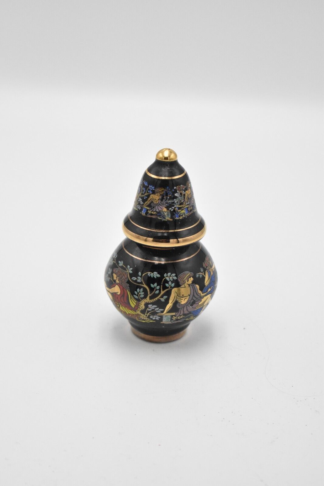 Vintage Painted Enamel Decorative Perfume Bottle Greek Mythology Black