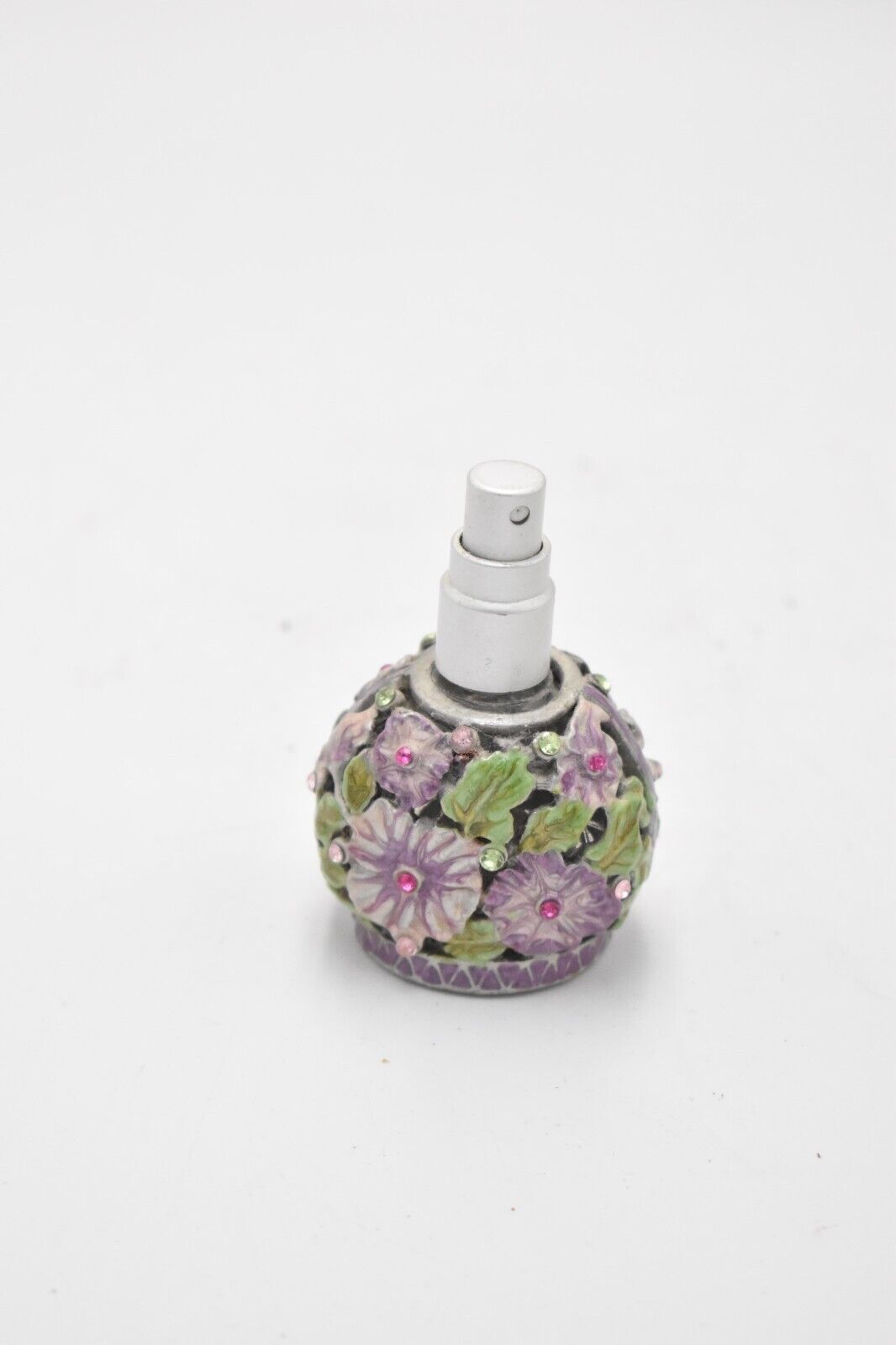 Vintage Glass Perfume Bottle with Enamel Floral Design