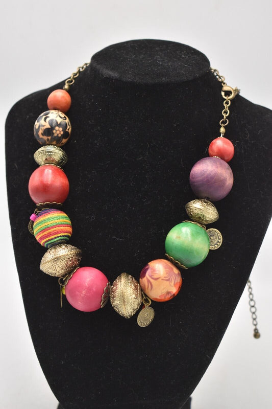 Vintage Retro Oversized Wooden Beaded Necklace Costume Jewellery 25cm