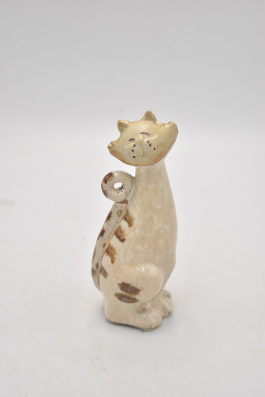 Vintage Brown and White Cat Figurine Statue Ornament Ceramic