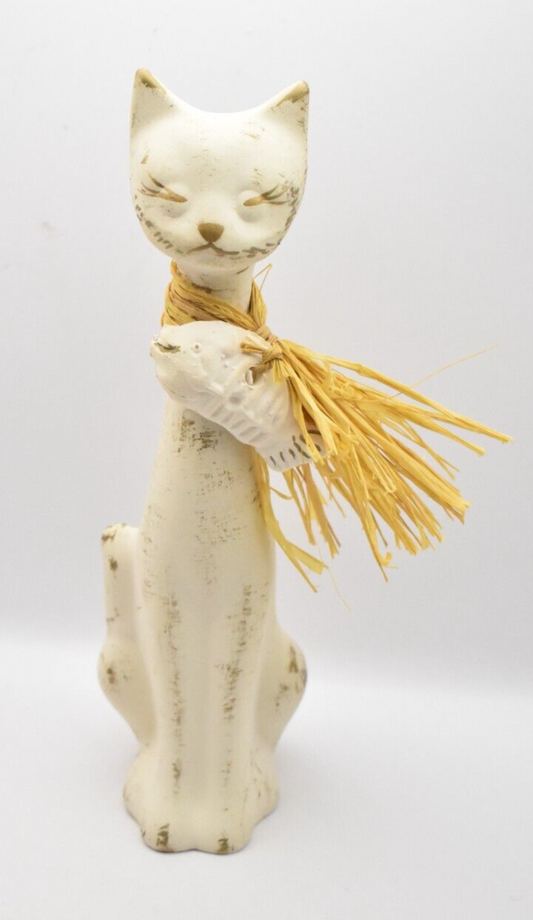 Vintage Gold and White Long Neck Cat Figurine Statue Ornament