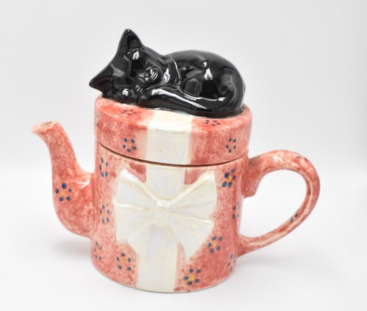 Tony Carter Teapot Cat On A Basket Pink Ceramic Teapot Decorative Collectible