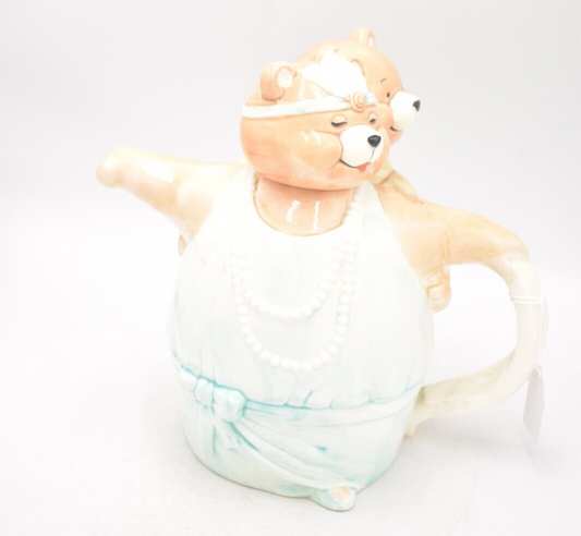 Vintage Teddy Bear Couple Ballroom Dancing Teapot Novelty Decorative Collectible