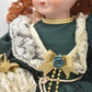 Vintage Porcelain Doll Ginger Hair, Green Eyes and Green Christmas Dress