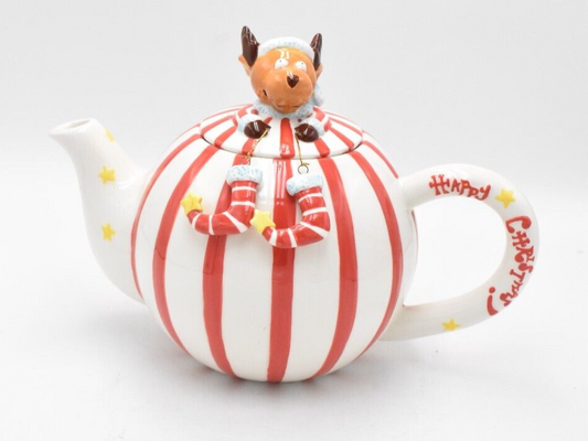 Vintage Happy Christmas Reindeer Teapot Novelty Decorative Collectible