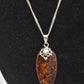 Vintage Sterling Silver 925 Necklace with Baltic Amber Cabochon Drop Necklace