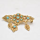 Vintage Gold Tone & Turquoise Filigree Brooch – Elegant Design