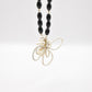 Vintage Semi-Precious Gemstone Black, White & Silver Flower Pendant Necklace