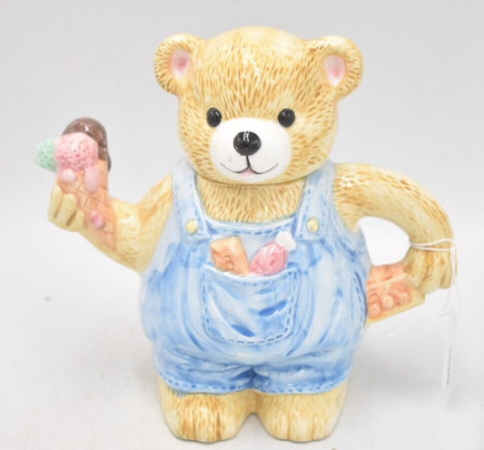 Vintage Novelty Teddy Bear with Ice Cream Teapot Decorative Collectible